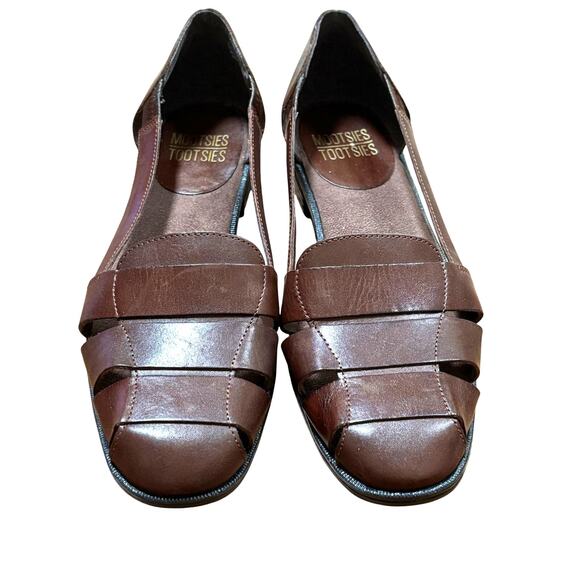 Mootsies Tootsies brown woven leather flats slip on casual shoes US size 10M - Picture 1 of 9